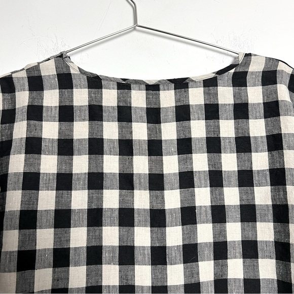 Toofan 100% Linen Black and Natural Checkered Block Print Lagenlook Artsy Top - Picture 8 of 11